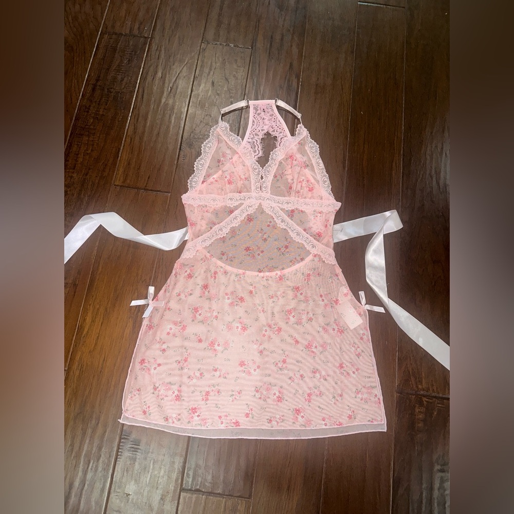 Babydoll Sheer Pink Floral Lace Chemise